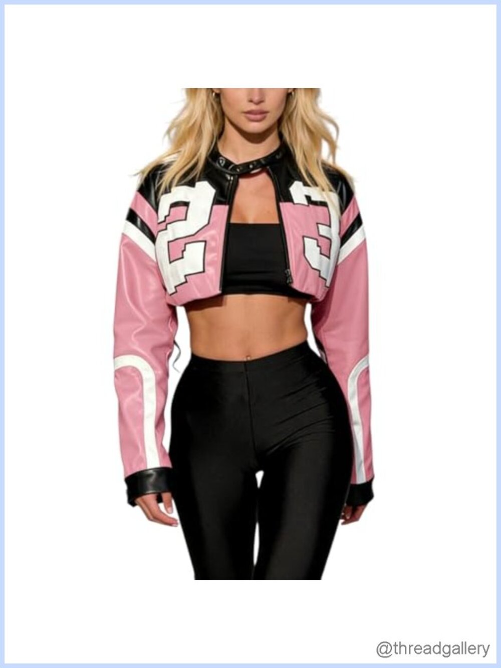 Faux Leather Cropped Bomber Jacket Zip Up Moto Motorcycle Winter Outerwear